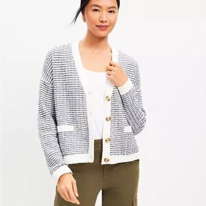 LOFT Black and White Striped Cardigan